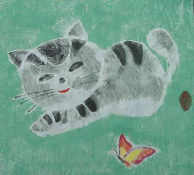 版画《猫捕蝶》